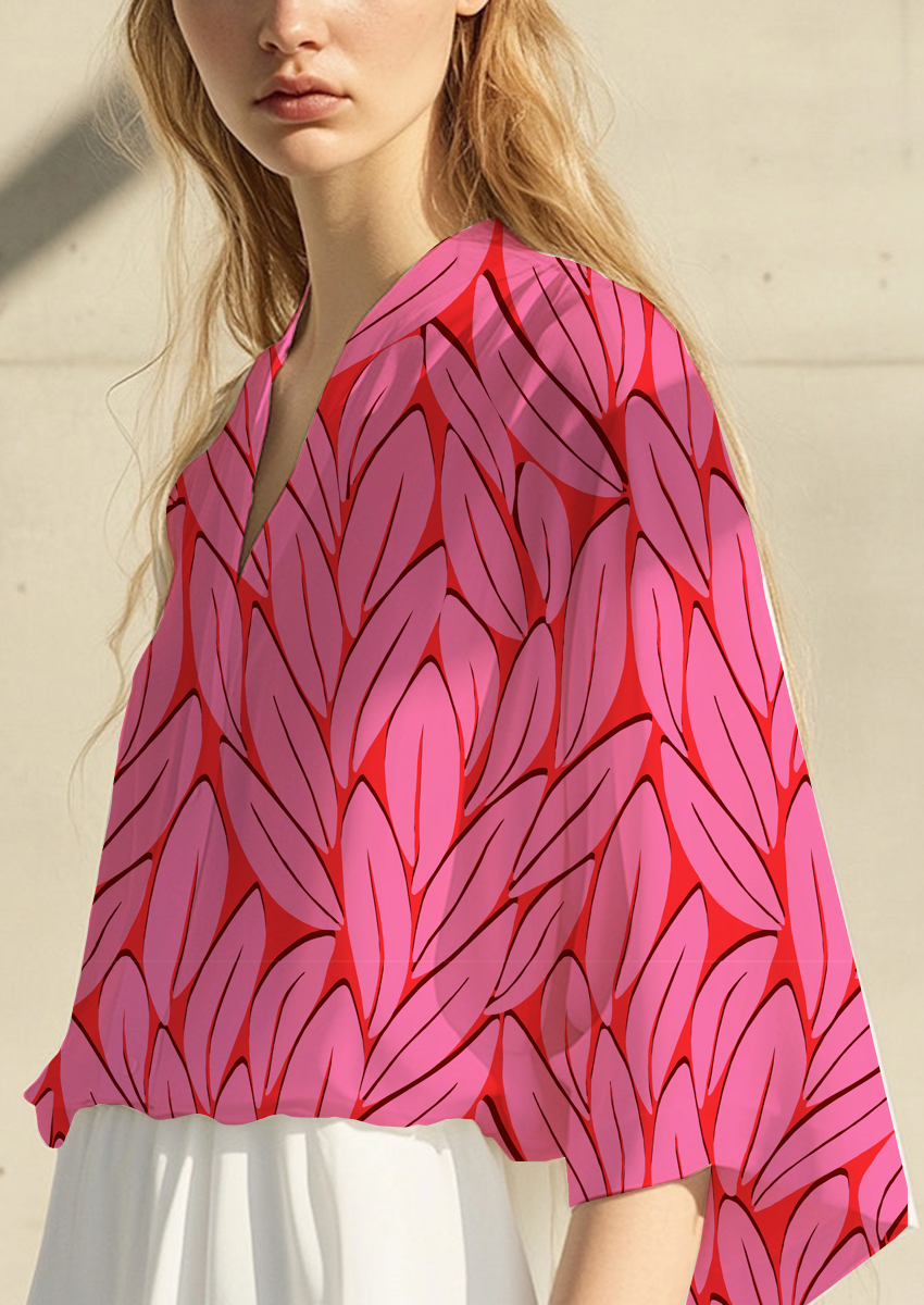 0068A- Pink and Red Bold Graphic Leaves