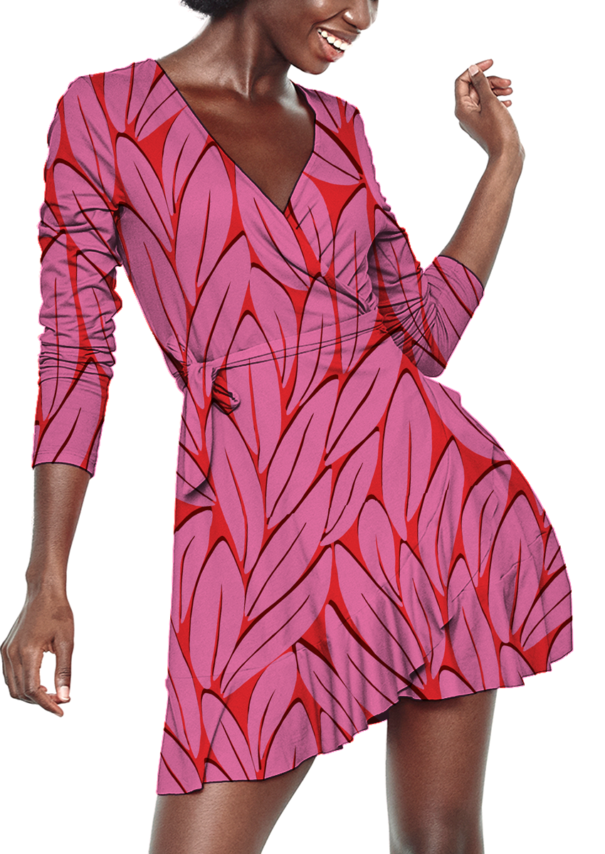 0068A- Pink and Red Bold Graphic Leaves