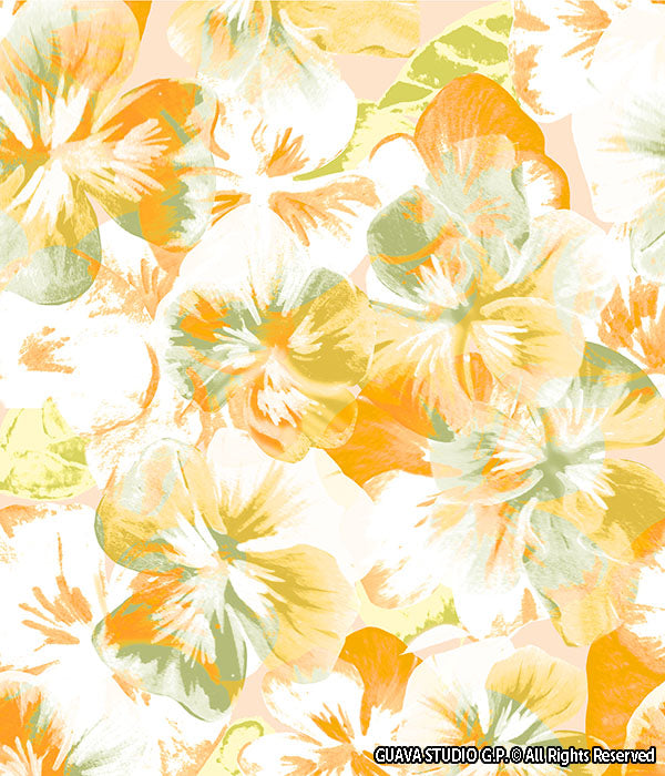0134B- Coral and Yellow Watercolor Pansies