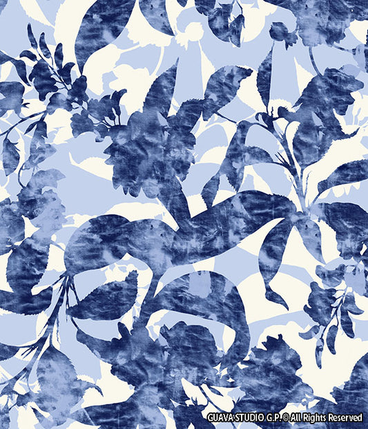 0160D- Indigo Tie Dye Shadow Flowers