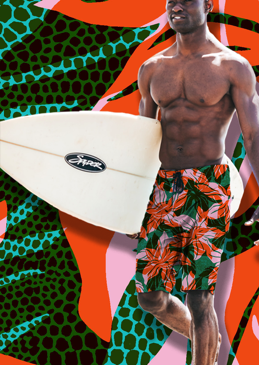 0164D- Red, Pink and Green Abstract Hibiscus