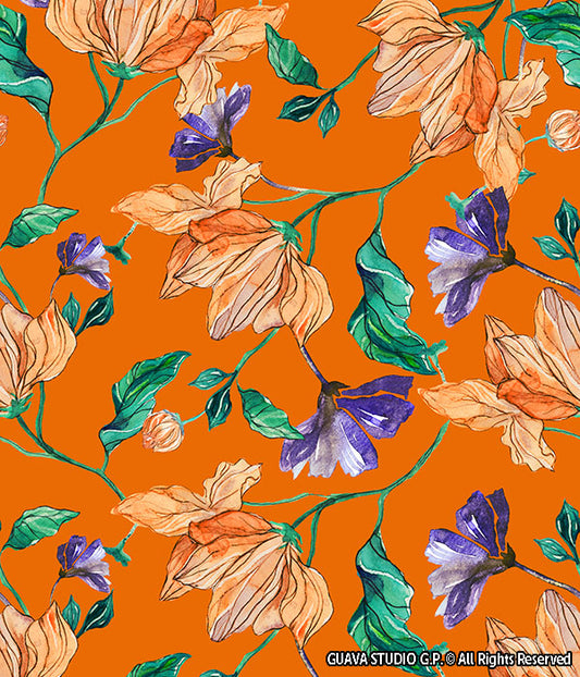 0174A- Orange Watercolor Trailing Peonies Floral