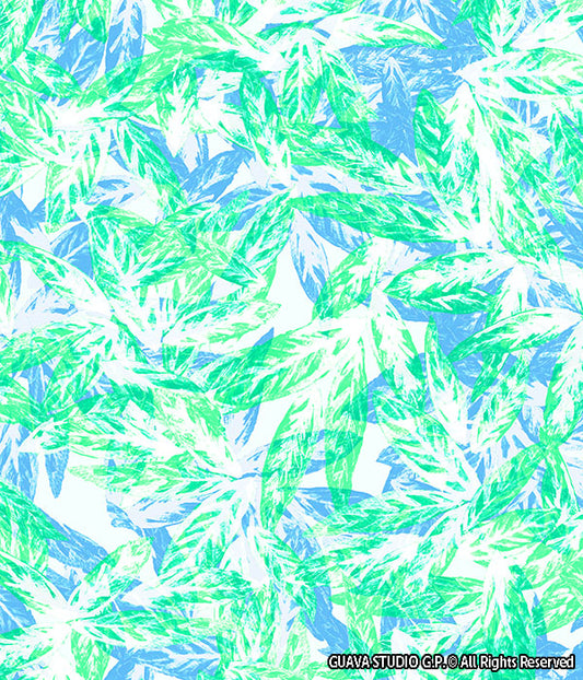 0218g- Blue and Green Pastel Tropical Leaves