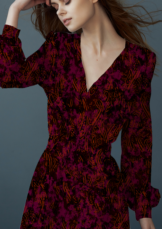 0263E- Deep Red Distressed Paisley