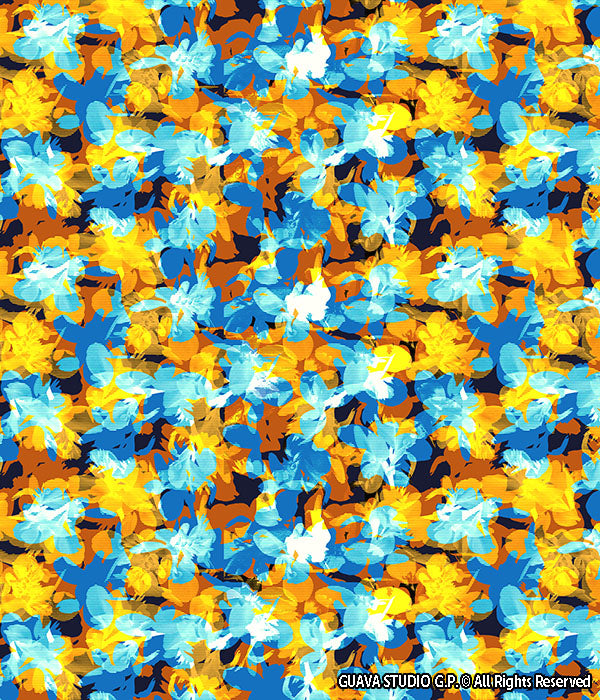 0271C- Blue & Rust Fractal Striped Floral