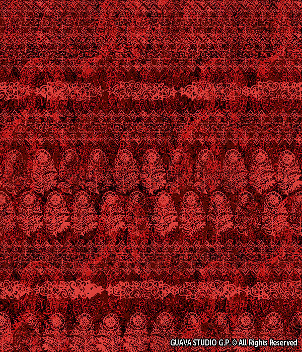 0296B- Burgundy Block Printed Border Paisley