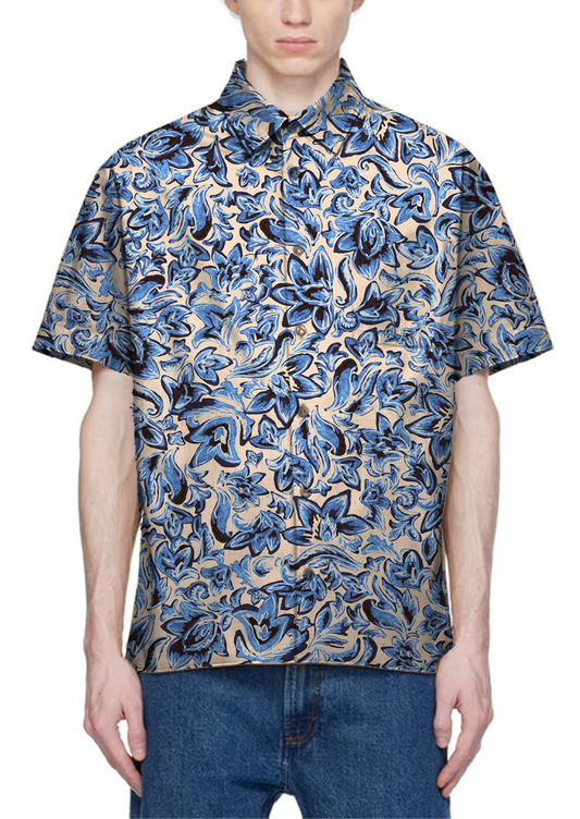 0311A- Beige and Blue Painted Paisley