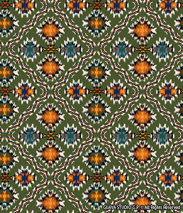 0318N- Green and Orange Ikat Tapestry