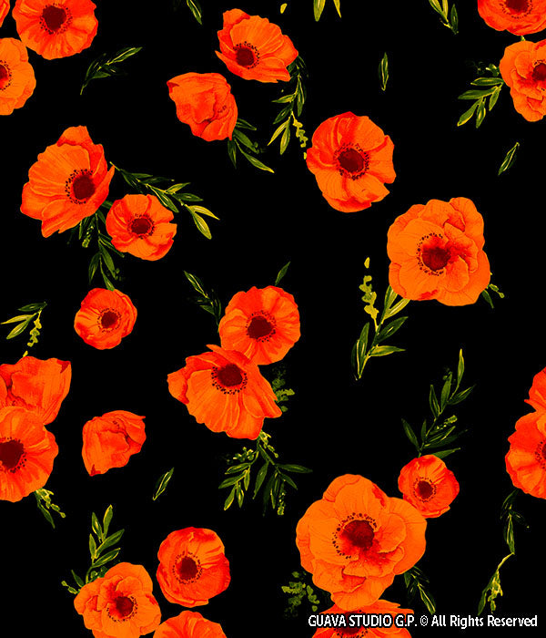 0320B- Orange Red and Black Poppies
