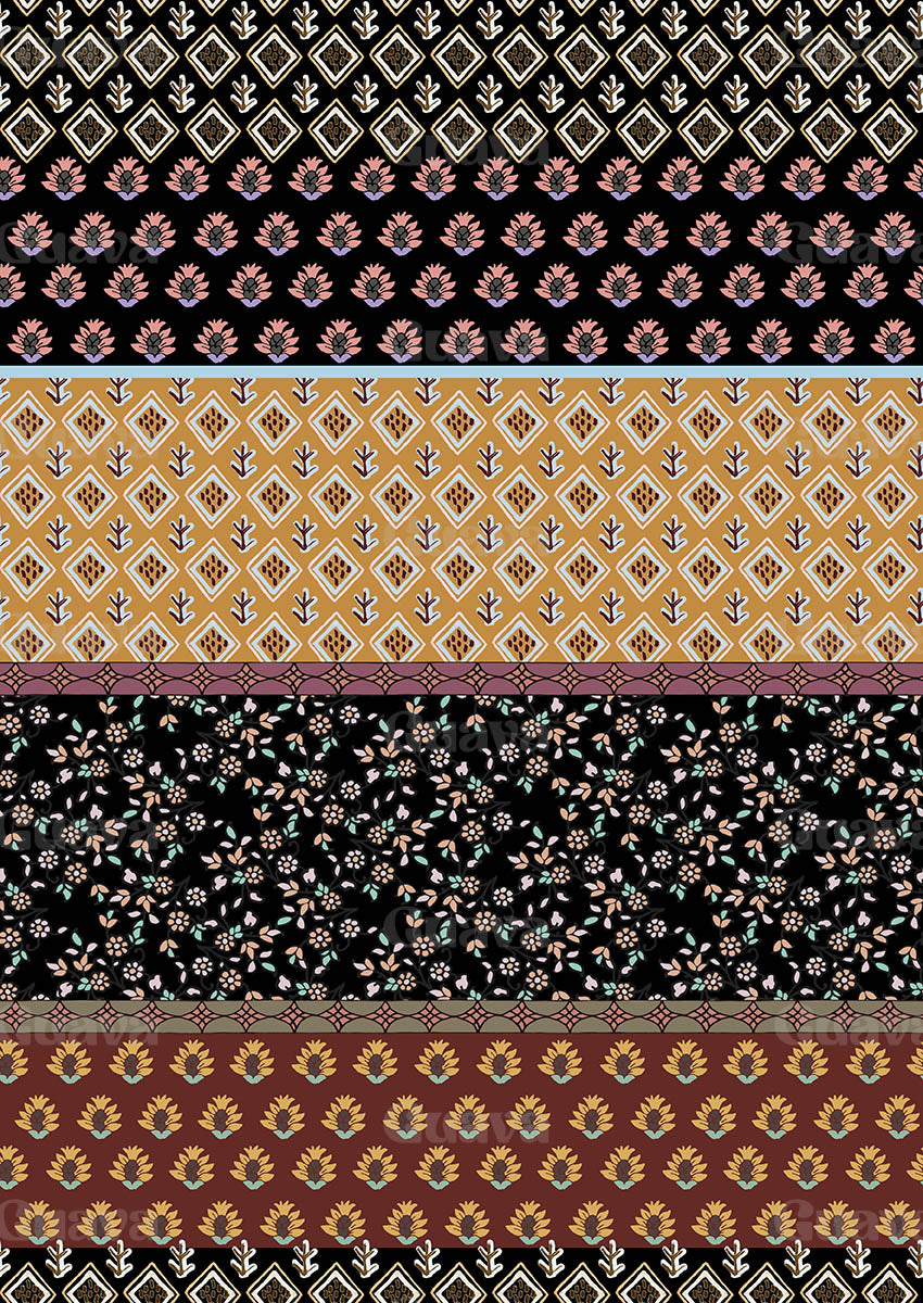 0340B- Pastel Ethnic Floral Stripe
