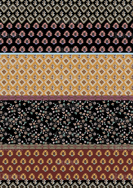 0340B- Pastel Ethnic Floral Stripe