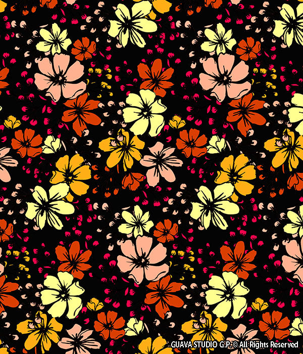 0365B- Black Ground Vintage Inspired Floral