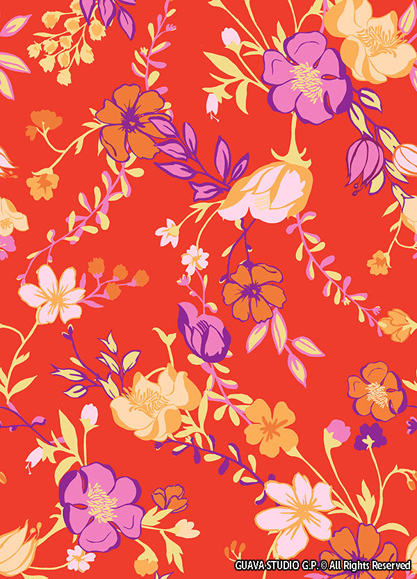 0365D- Orange Red Ground Floral