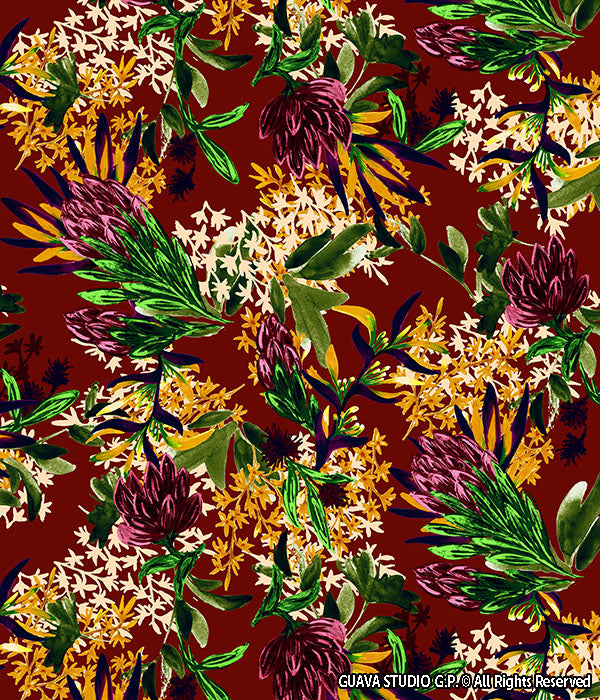 0400A- Burgundy Tropical Floral
