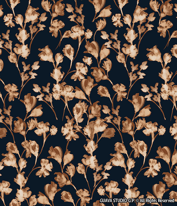 0472D- Navy, Brown and Beige Watercolor Trailing Floral