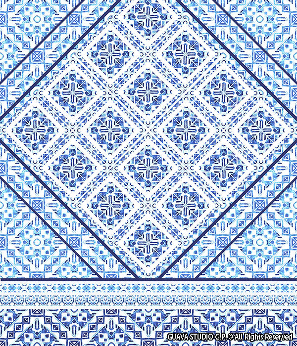 0504B- Indigo Ethnic Patchwork Border