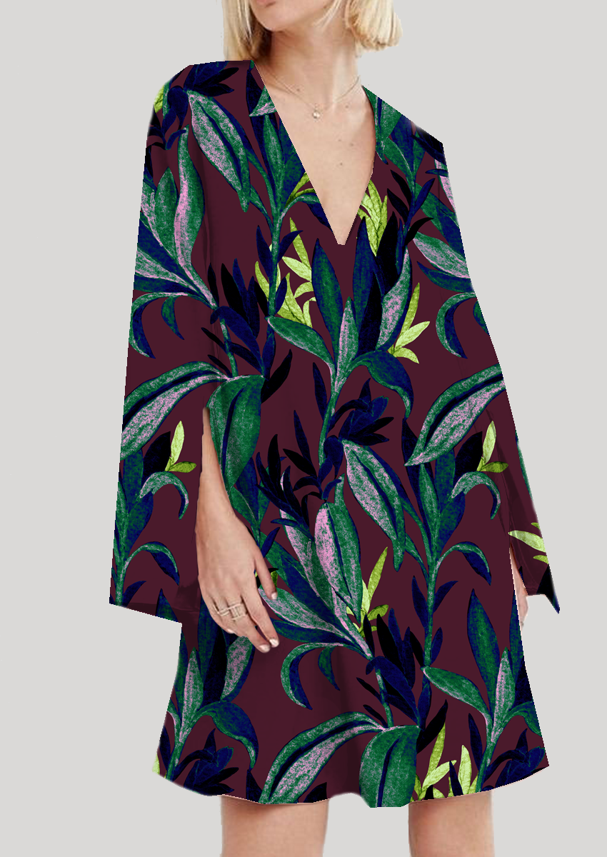 0510A- Deep Brown Tropical Floral
