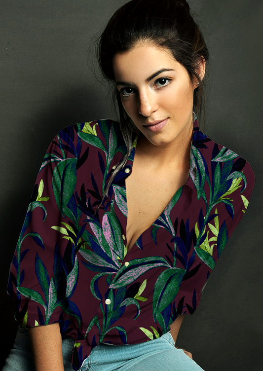 0510A- Deep Brown Tropical Floral