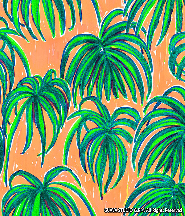0524A- Coral and Green Tropical Leaves