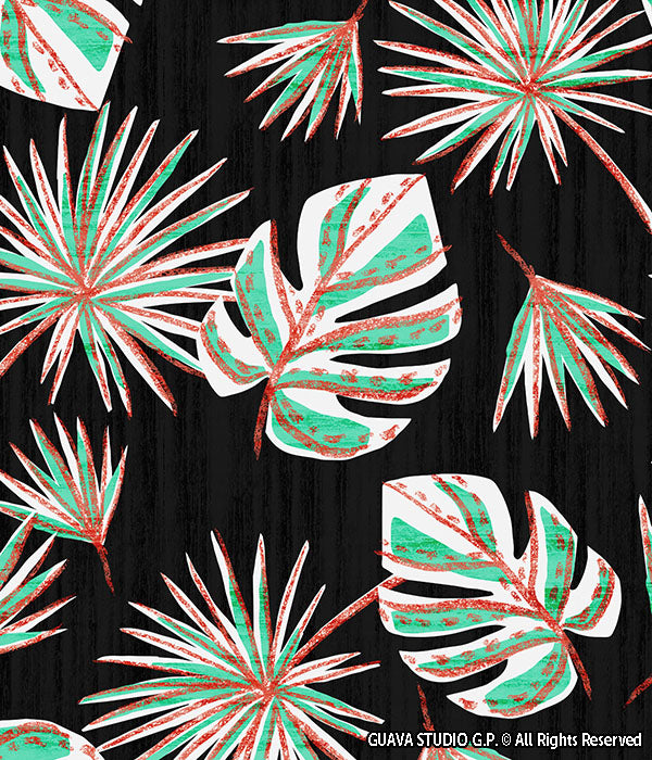 0606D- Black Ground Hawaiian Foliage