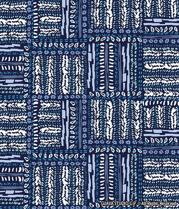 0622D - Indigo Ikat Paisley Patchwork