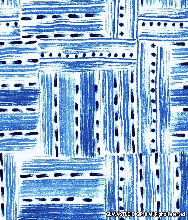 0622E - Indigo Brushstroke Ikat Patchwork