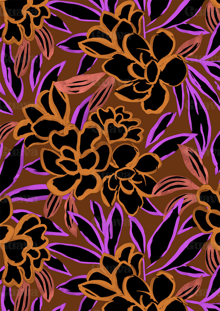 0637D- Brown Hand Drawn Peonies