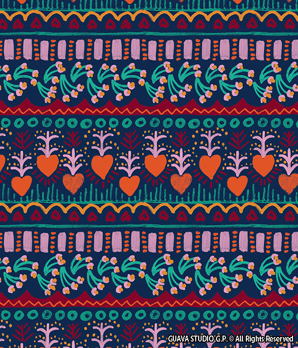 0650B- Romantic Floral and Hearts Stripes