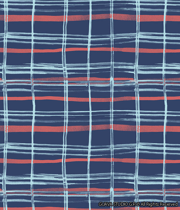 0662D- Sun Faded Indigo Brushstroke Plaid