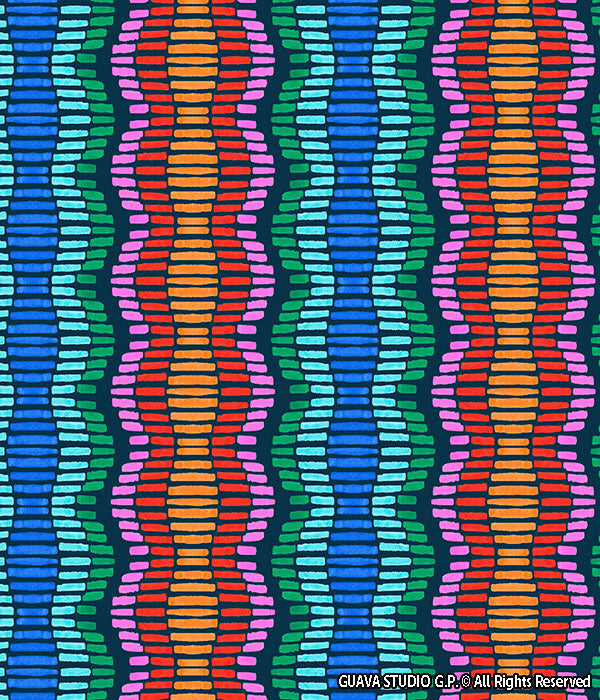 0715F- Hand Painted Colorful Ikat Stripes