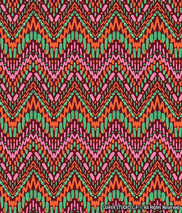 0724B- Pink and Orange Ikat Inspired ZigZag