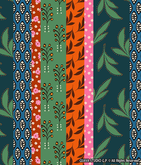 0730A- Multicolor Ethnic Foliage Stripes
