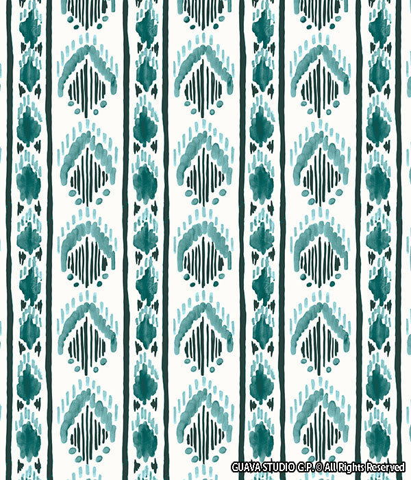 0732B- Deep Teal and White Ikat Stripes