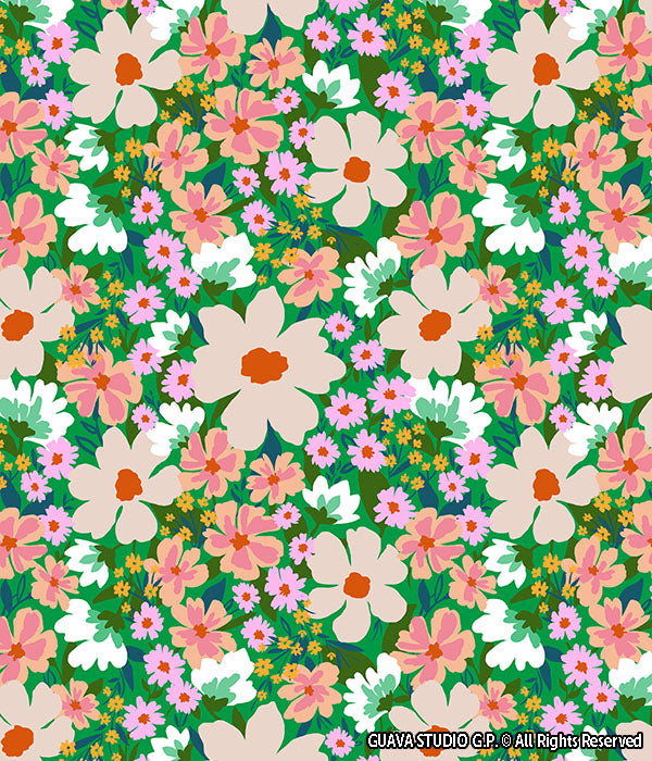 0733A- Green Ground Retro Ditsy Floral