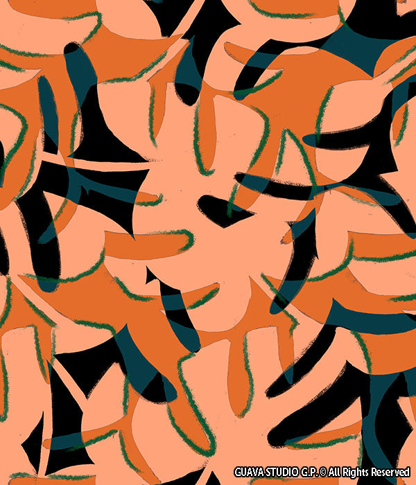 0757C- Dark Teal and Tan Monstera Camo