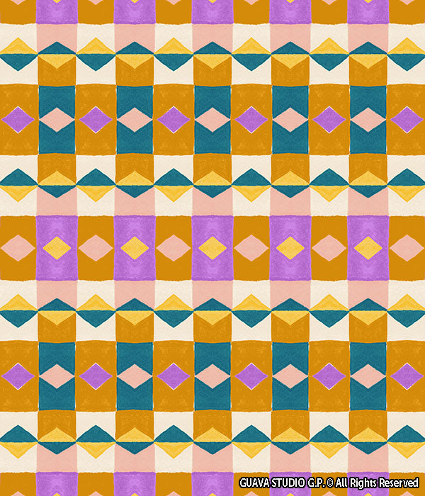 0761D- Teal and Mustard Hand Painted Geo