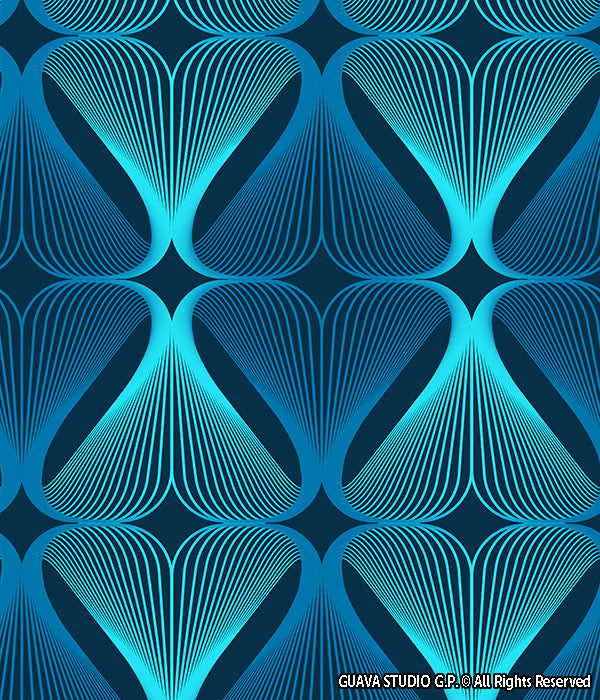 0769D- Navy and Cyan Blue Art Deco Geo