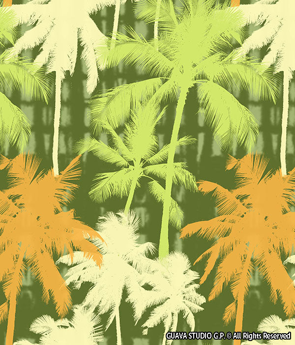 0778C- Faded Neon and Olive Palm Trees