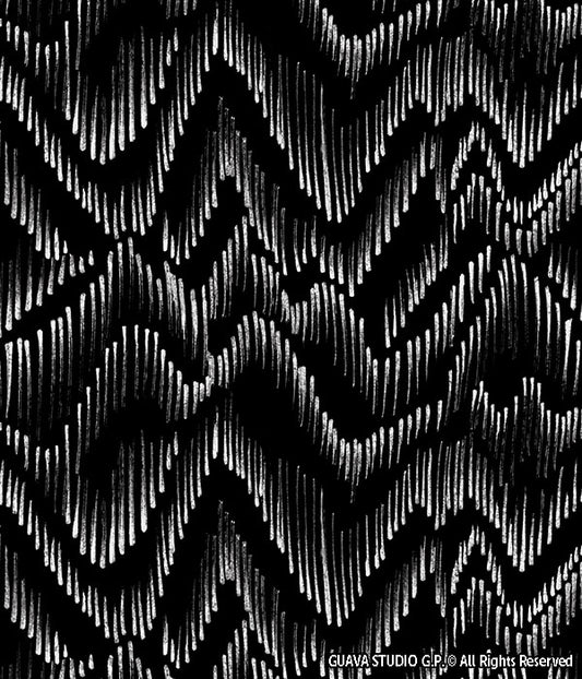 0796B- Black & White Wavy Ikat Brushstrokes