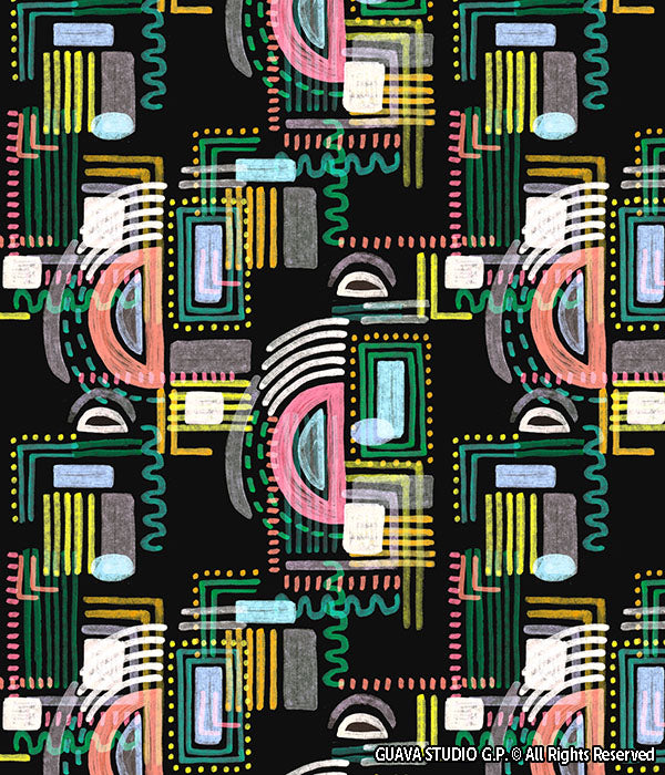 0797C- Black and Neon Doodle Geos