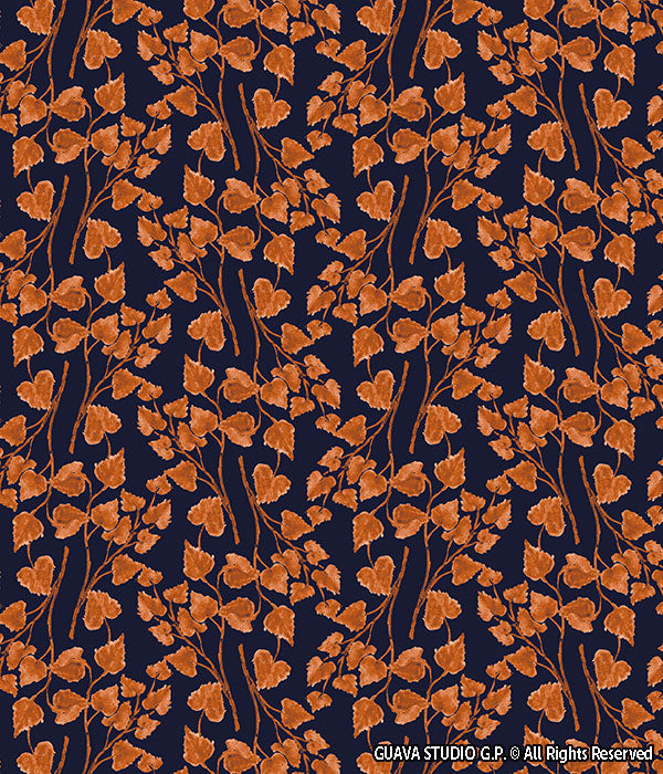 0813B- Navy and Rust Handpainted Foliage