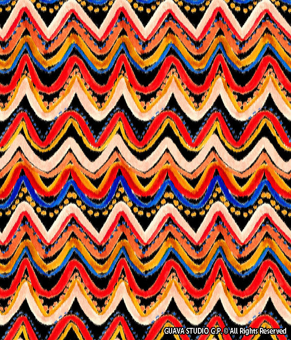 0815G- Red Mustard and Cobalt Blue Chevron