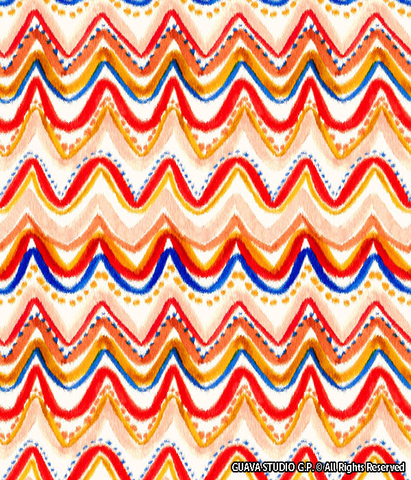 0815G- Red Mustard and Cobalt Blue Chevron
