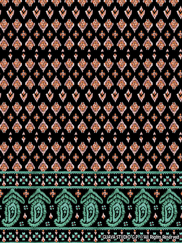 0821A- Black Ground Ikat and Paisley Border