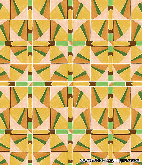 0823B- Mustard Gold and Green Tiles
