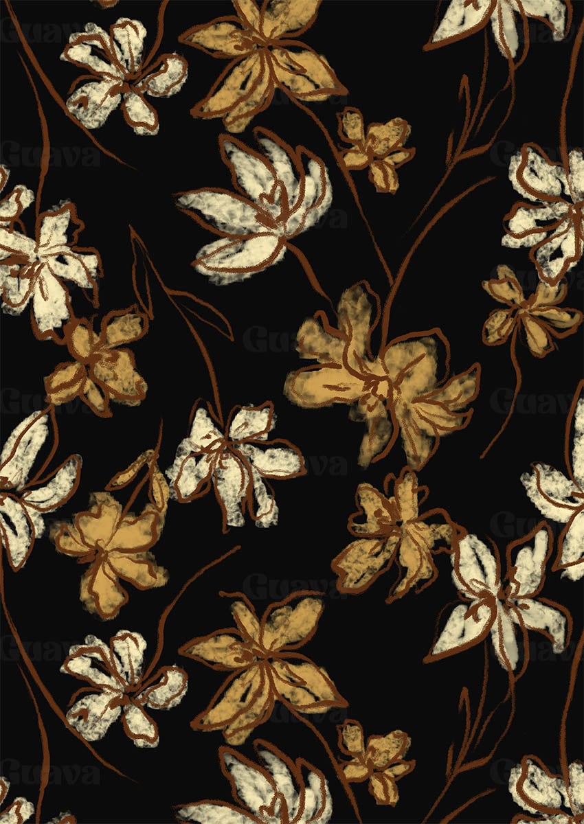 0825A- 90s Grungy Floral on Black Ground
