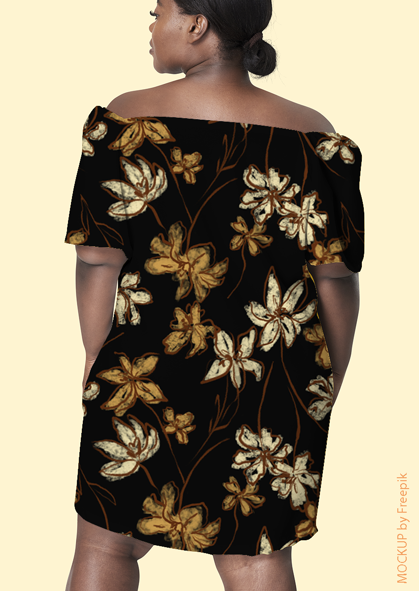 0825A- 90s Grungy Floral on Black Ground