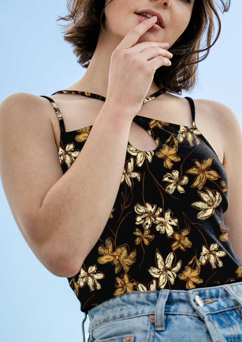 0825A- 90s Grungy Floral on Black Ground
