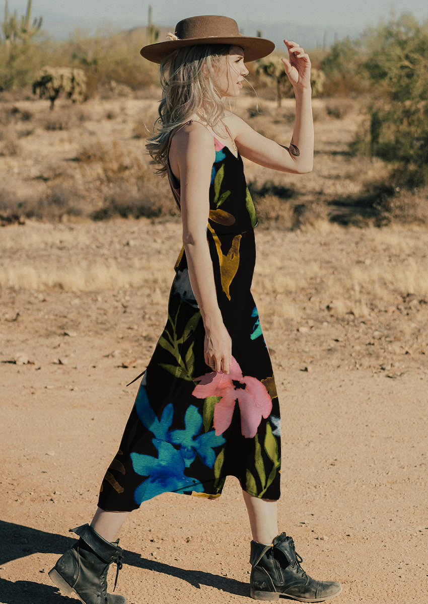 0828B- Black Watercolor Floral