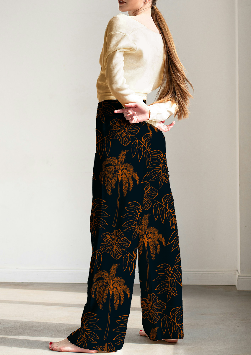 0832D- Navy and Rust Orange Outlined Tropical